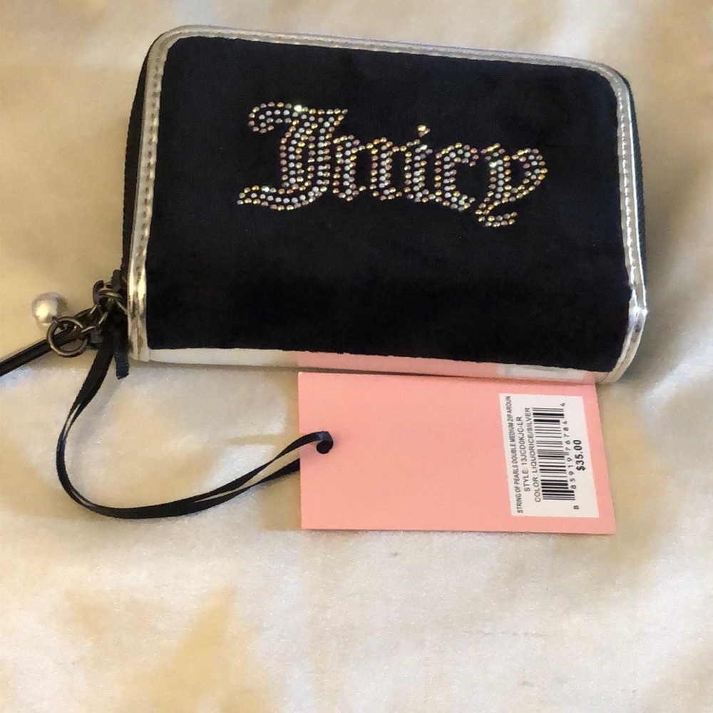 Juicy Couture Liquorice Silver String Of Pearls Double Medium ZA Wallet NWT